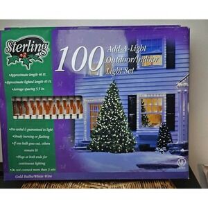 Vintage Christmas Lights Sterling 100-light Add-A-Light set. Gold